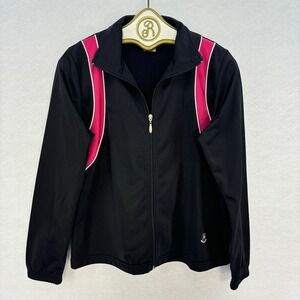 Silver Wear Womens Track Jacket MEDIUM Full Zip Black‎ Pink White Sportswear